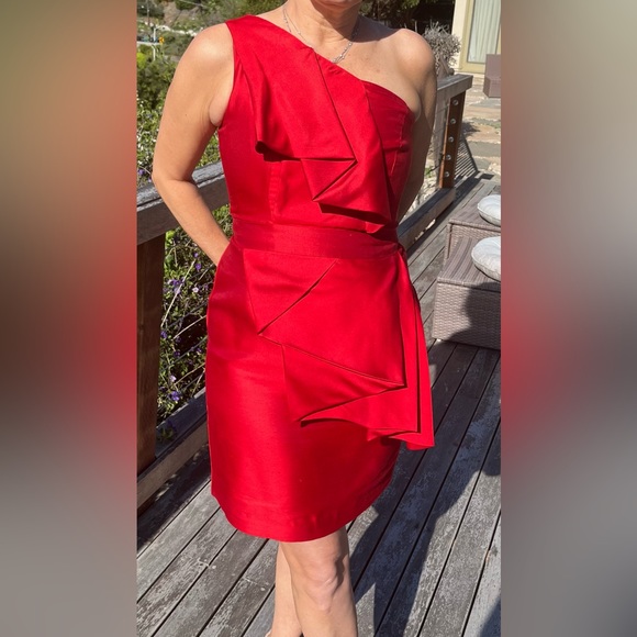 SHOSHANNA Red One Shoulder 100% Silk Cocktail Dress - Picture 2 of 5